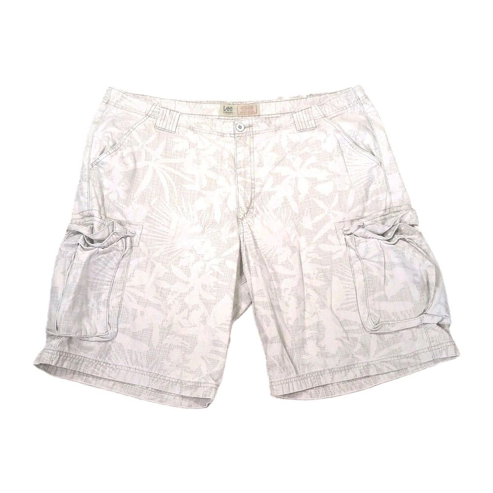 Sz 42 LEE DUNGAREES CARGO SHORTS Beige HEAVY Mens COTTON FLORAL PALM CAMO